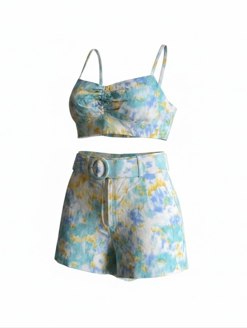 Christian Lacroix Linen Watercolor High Tide Matching High Rise Short Set Size S - Picture 2 of 6